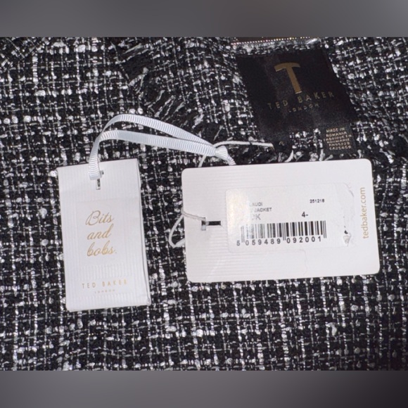 Ted Baker NWT Klaudi Metallic Bouclé black white Tweed Fringe button up Jacket 4 - Picture 10 of 14